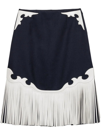 Fringed Rush-Stitch Midi Skirt