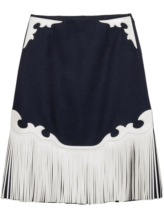Fringed Rush-Stitch Midi Skirt