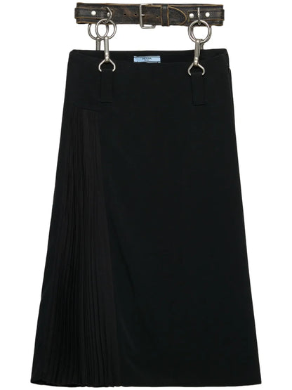 Belted Pleated Midi Skirt