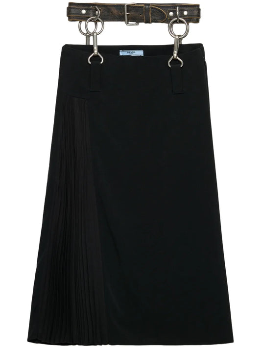 Belted Pleated Midi Skirt
