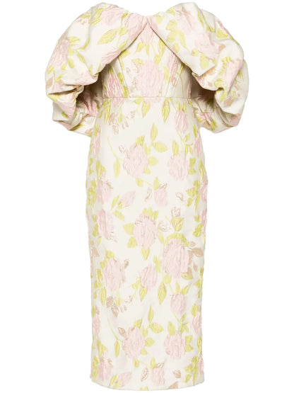 Floral-Jacquard Off-The-Shoulder Dress