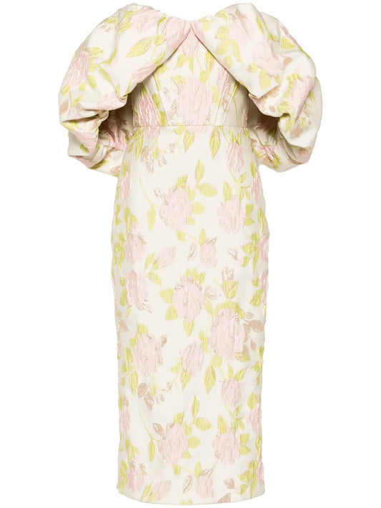Floral-Jacquard Off-The-Shoulder Dress