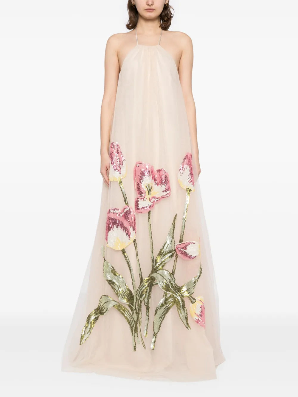 Tulip Sequin Appliqué Halter Dress