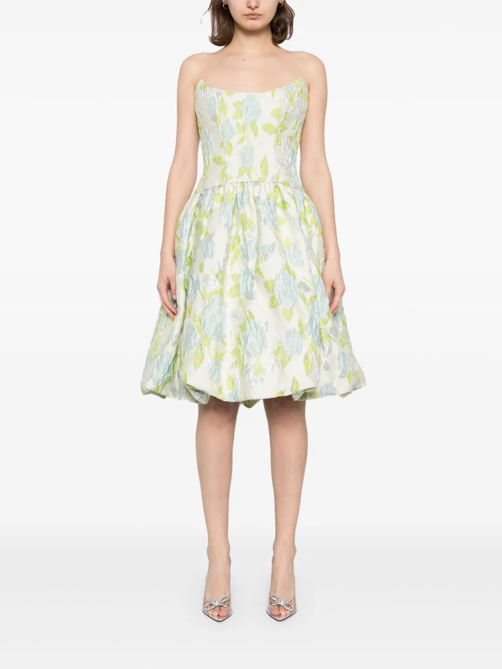 Floral-Jacquard Bubble-Hem Dress