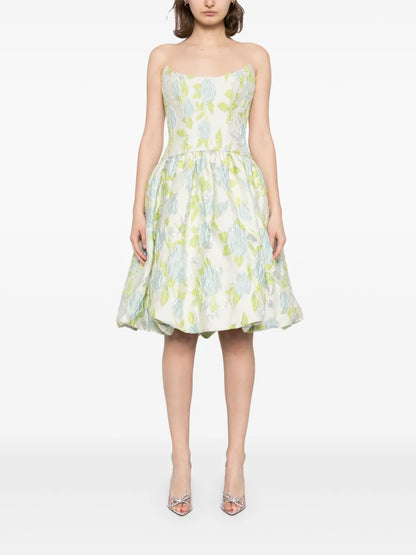 Floral-Jacquard Bubble-Hem Dress