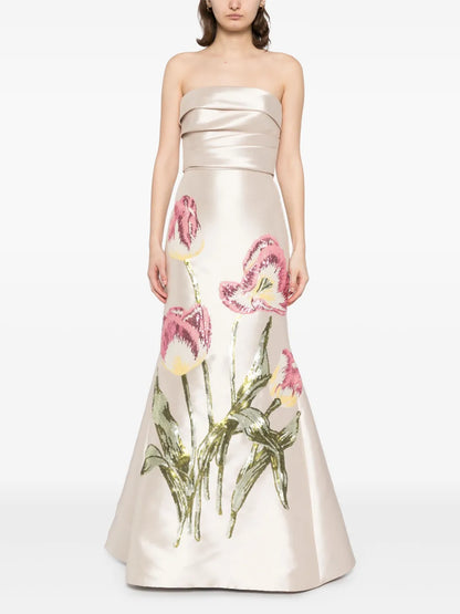Sequin Appliqué Gown Dress