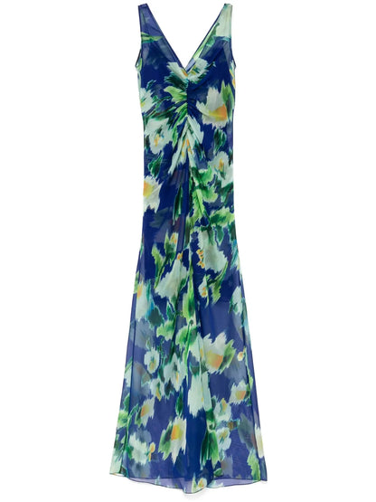 Printed Chiffon Gathered Dress