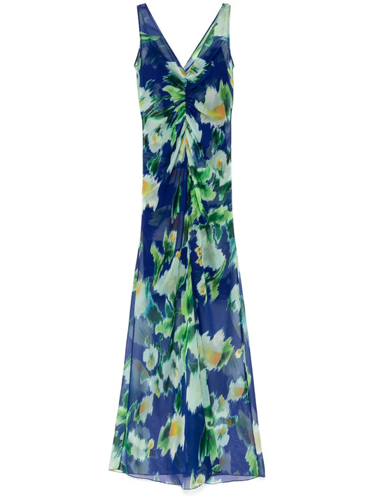 Printed Chiffon Gathered Dress