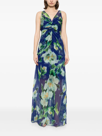 Printed Chiffon Gathered Dress