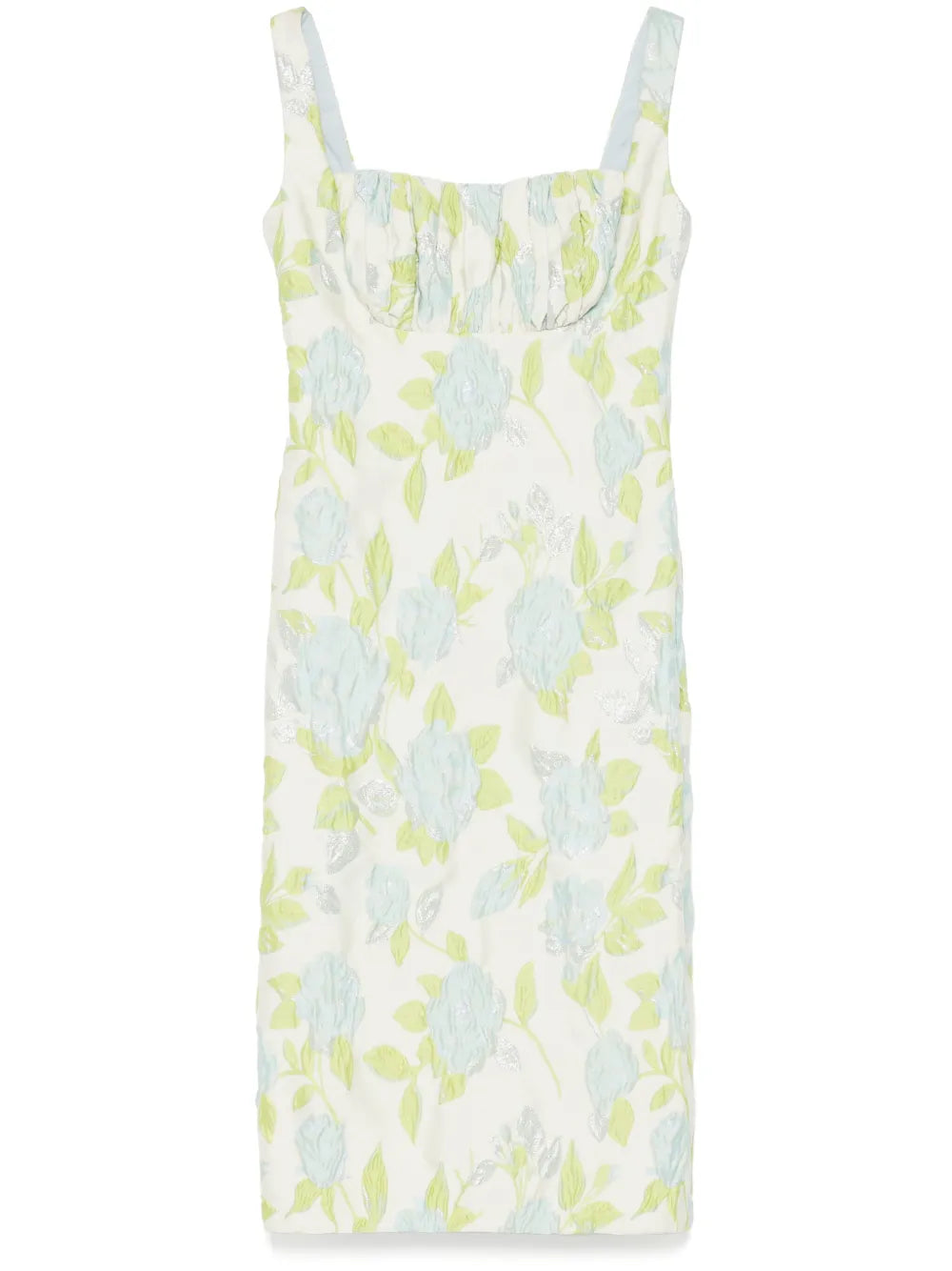 Floral-Jacquard Square-Neck Dress