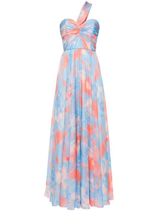 Abstract-Print Chiffon Gown Dress