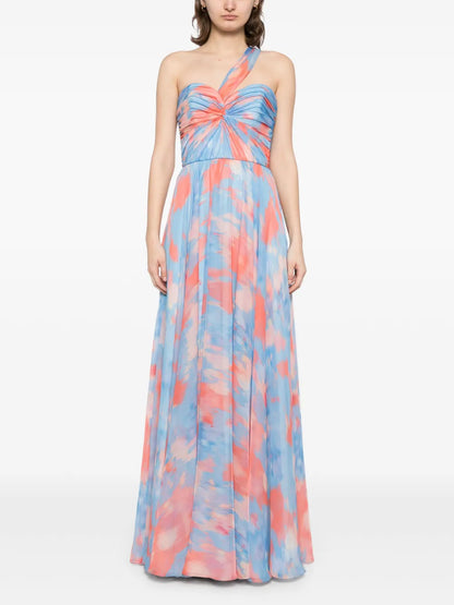 Abstract-Print Chiffon Gown Dress
