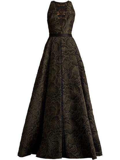 Darana Floral-Jacquard Gown