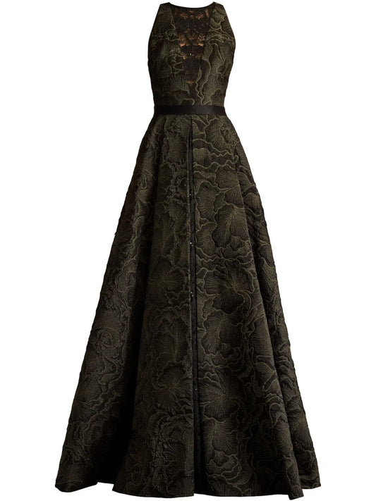 Darana Floral-Jacquard Gown