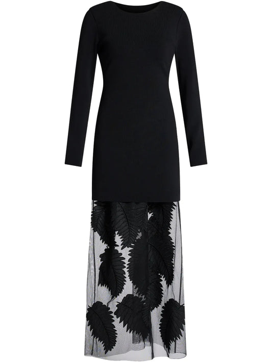 Embroidered-Design Midi Dress