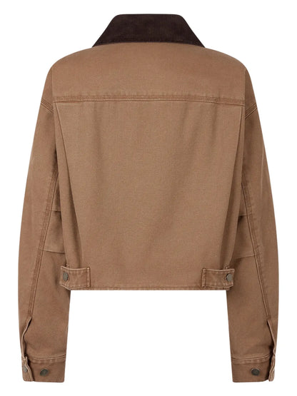 Corduroy-Collar Cropped Jacket