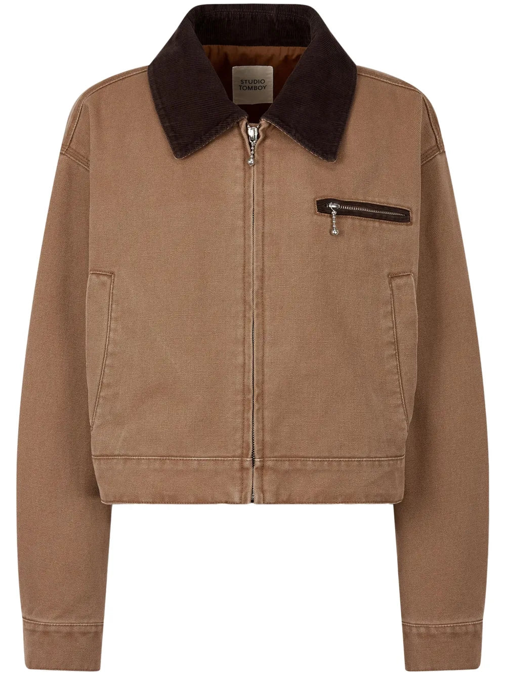 Corduroy-Collar Cropped Jacket