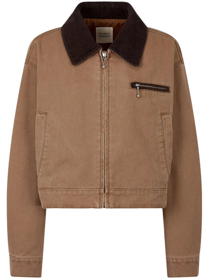 Corduroy-Collar Cropped Jacket