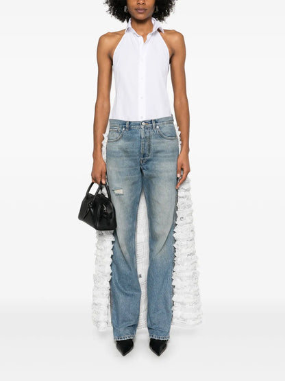 Ruffled-Train Jeans