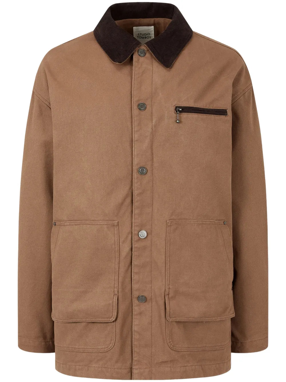 Corduroy-Collar Canvas Jacket