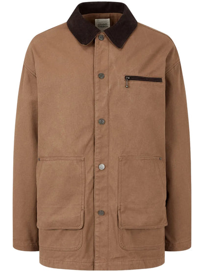 Corduroy-Collar Canvas Jacket