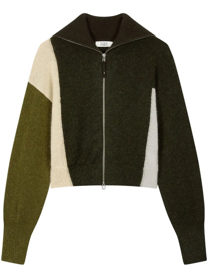 Colour-Block Zip-Up Cardigan