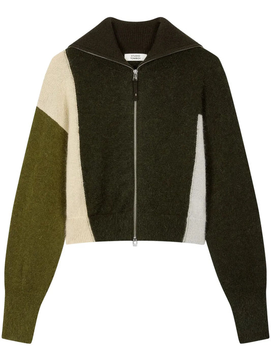 Colour-Block Zip-Up Cardigan