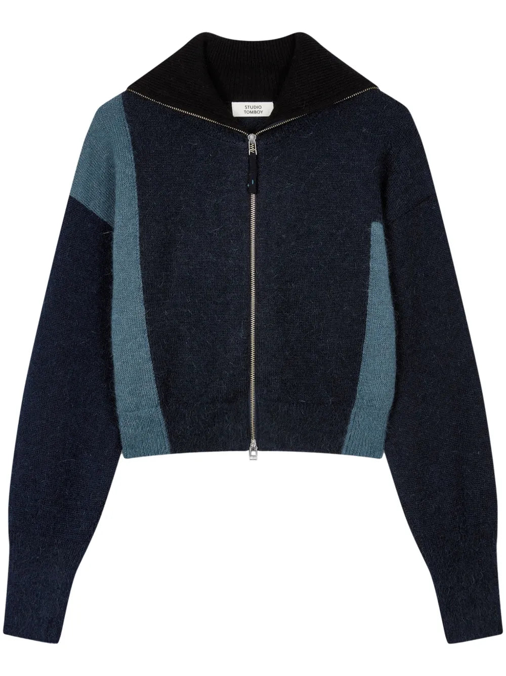 Colour-Block Zip-Up Cardigan