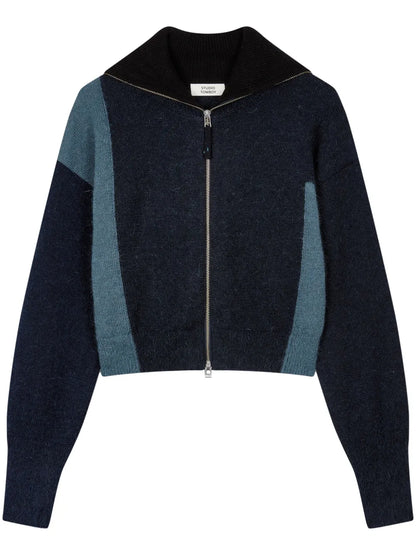 Colour-Block Zip-Up Cardigan