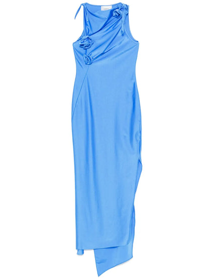 Floral-Appliqué Asymmetric Maxi Dress