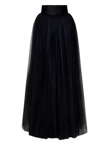 Tulle-Overlay Maxi Skirt
