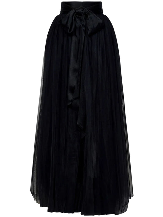 Tulle-Overlay Maxi Skirt
