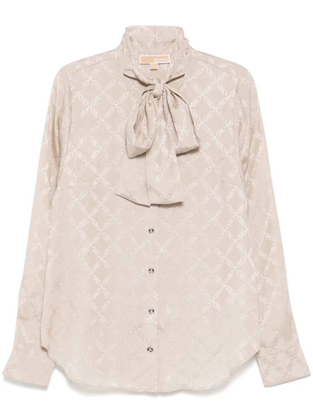 Empire Diamond-Jacquard Tie-Neck Blouse