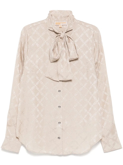 Empire Diamond-Jacquard Tie-Neck Blouse