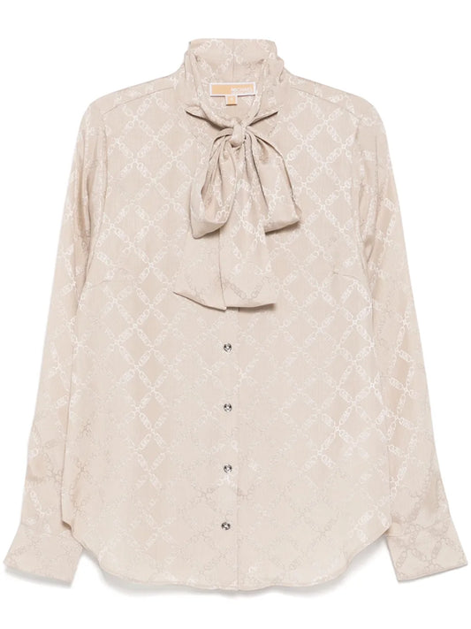 Empire Diamond-Jacquard Tie-Neck Blouse