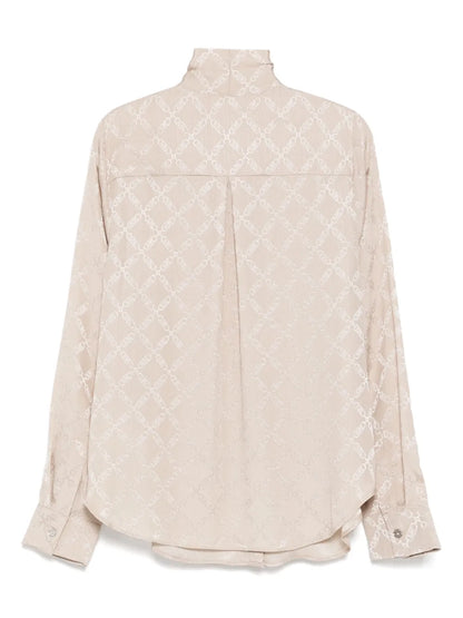 Empire Diamond-Jacquard Tie-Neck Blouse