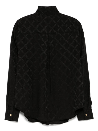 Empire Diamond-Jacquard Tie-Neck Blouse