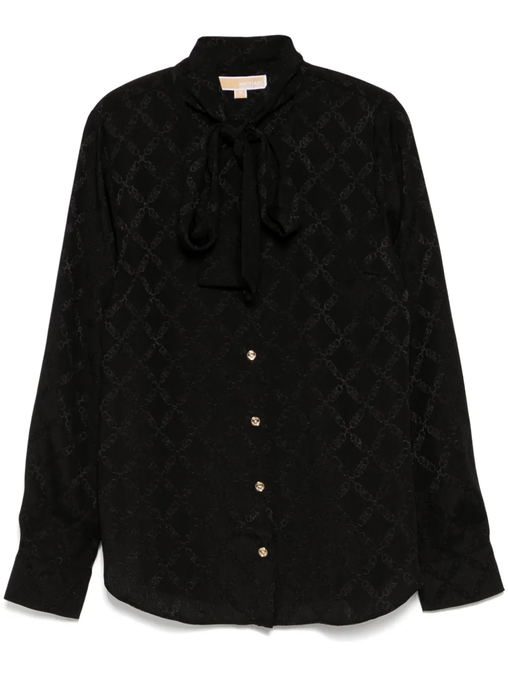 Empire Diamond-Jacquard Tie-Neck Blouse