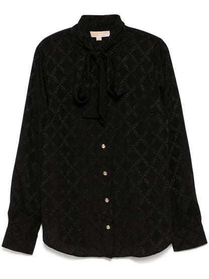 Empire Diamond-Jacquard Tie-Neck Blouse