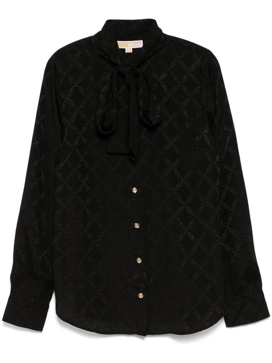 Empire Diamond-Jacquard Tie-Neck Blouse