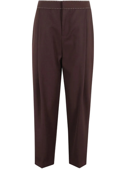 Contrast-Stitching Straight Trousers
