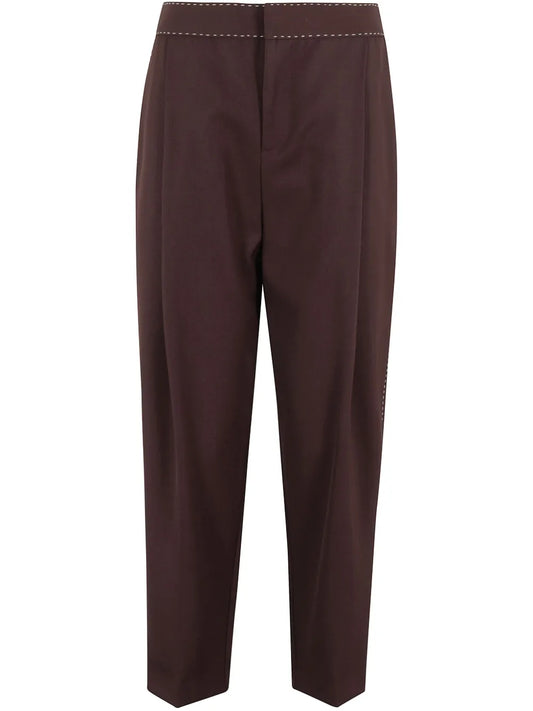 Contrast-Stitching Straight Trousers