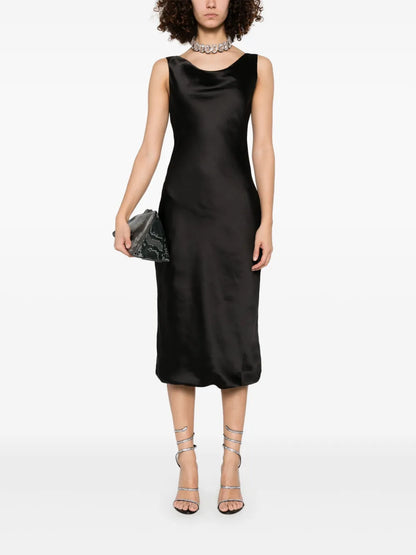 Drape-Neck Midi Dress