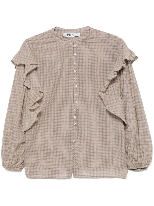 Ruffle-Detail Checkered Shirt