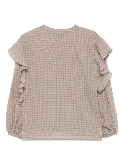 Ruffle-Detail Checkered Shirt