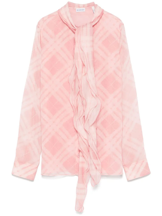 Check-Pattern Silk Blouse