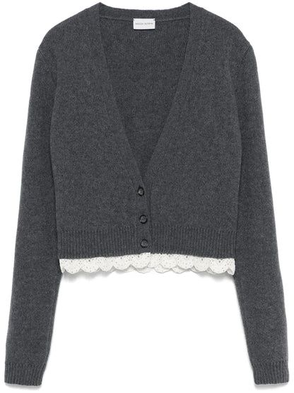 Lace-Trim Cashmere Cardigan