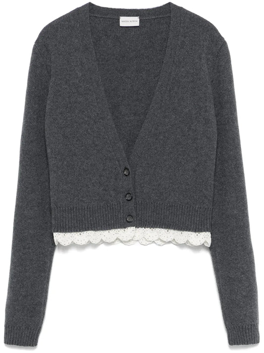 Lace-Trim Cashmere Cardigan