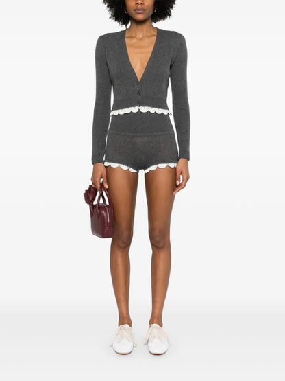 Lace-Trim Cashmere Cardigan