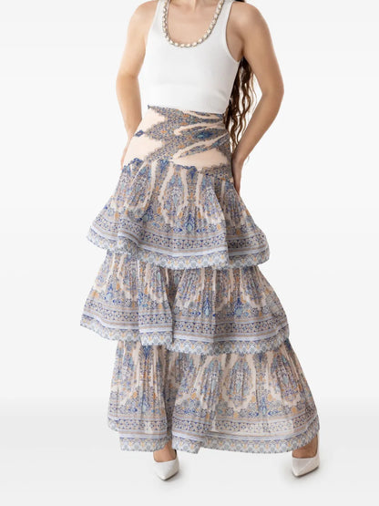 Tiered Plissé-Effect Maxi Skirt